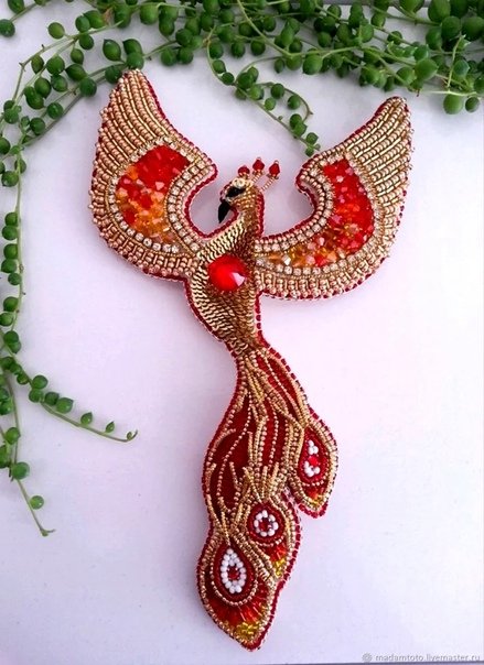 Брошь "Жар птица" платина