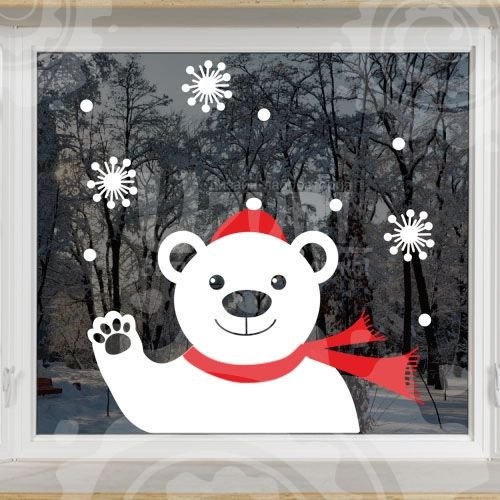 Украшение окон к новому году медведь