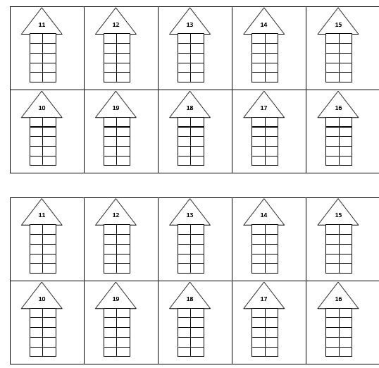 Состав числа от 1 до 10 домики