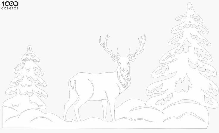 Трафарет зимний лес на окно