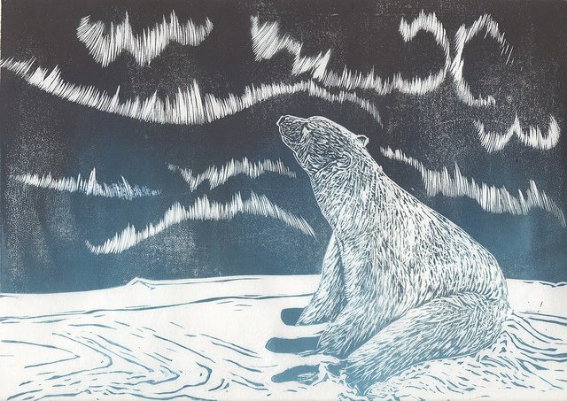 Линогравюра Северное сияние