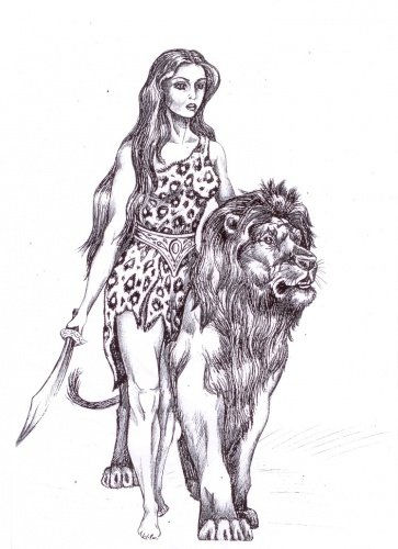 Амазонка со львом