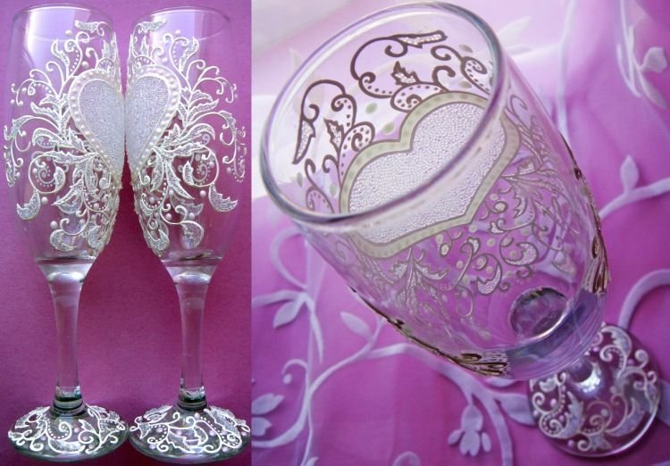 Кружевная роспись бокалов