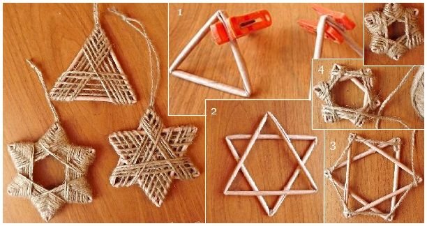 Звезда Новогодняя из палочек и бечевки