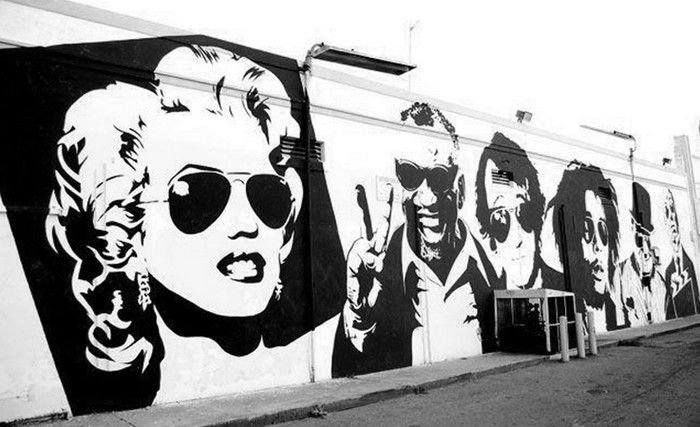 Граффити черно белое на стене