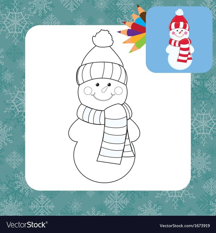 Снеговик в шапке и шарфе раскраска