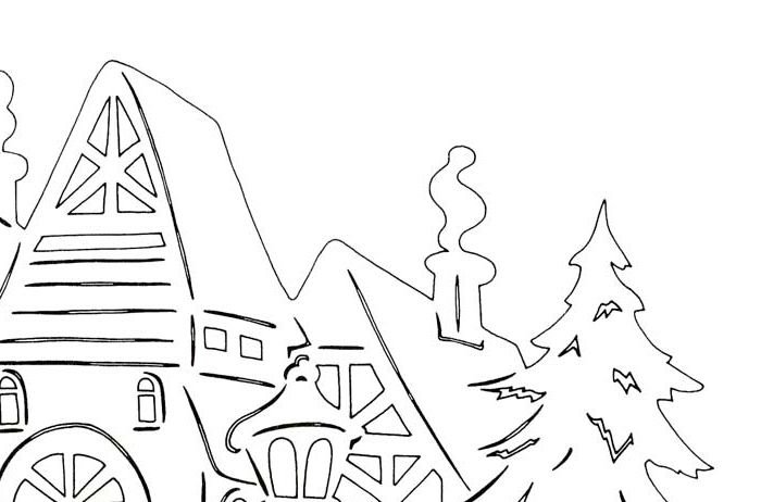 Вырезки новогодние на окна домики