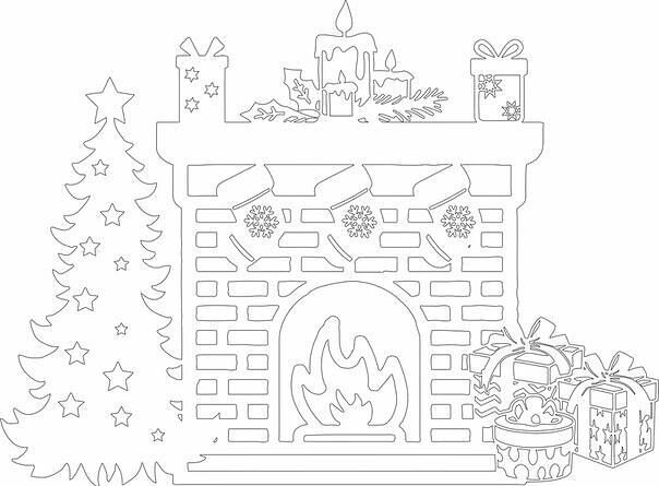 Камин трафарет на окно