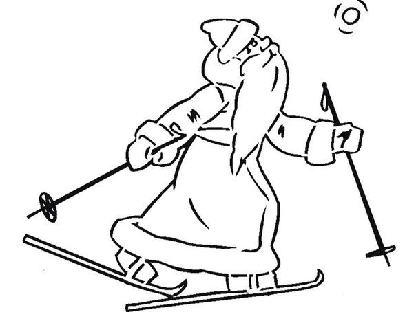 Дед Мороз на лыжах вытынанка