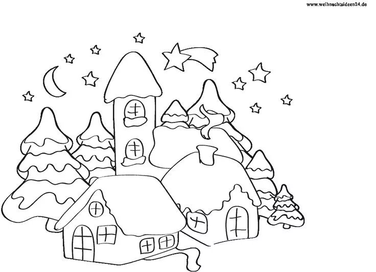 Зимний пейзаж раскраска для детей