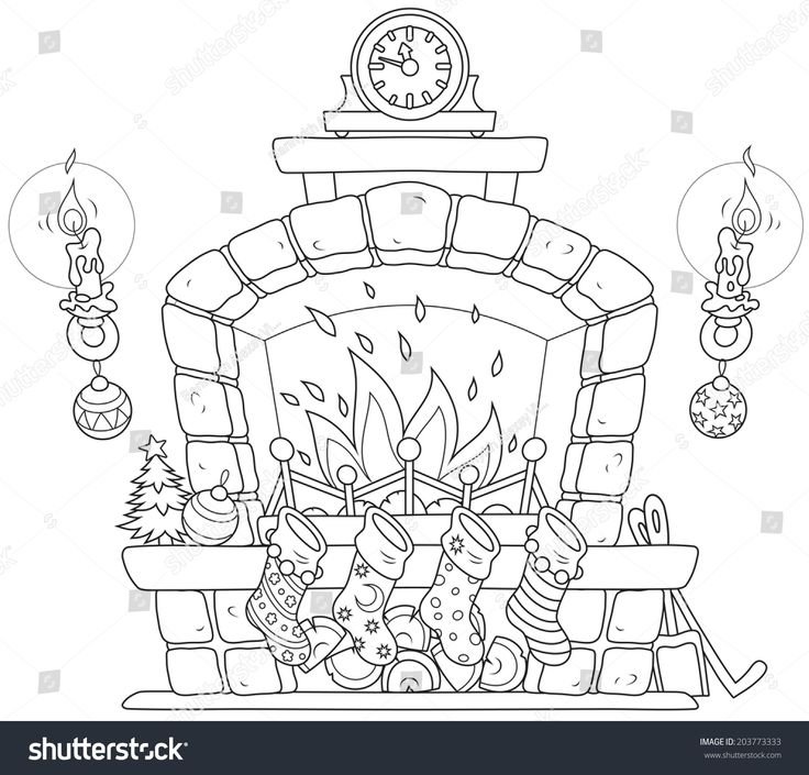 Камин новогодний трафарет