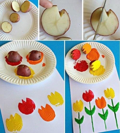 Оттиск печатками из картофеля