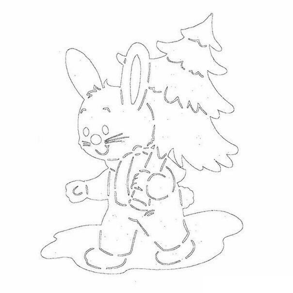 Трафареты на окна на новый год зайчики