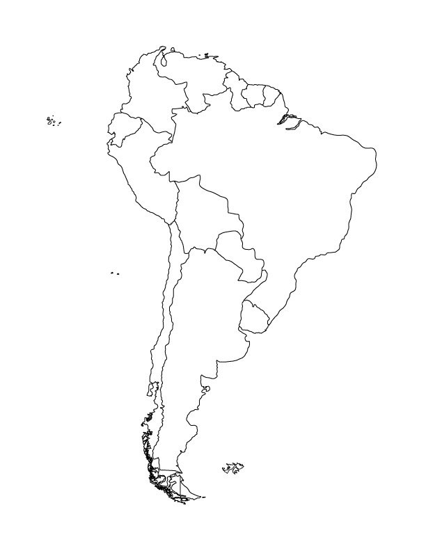 Политическая карта Латинской Америки контурная