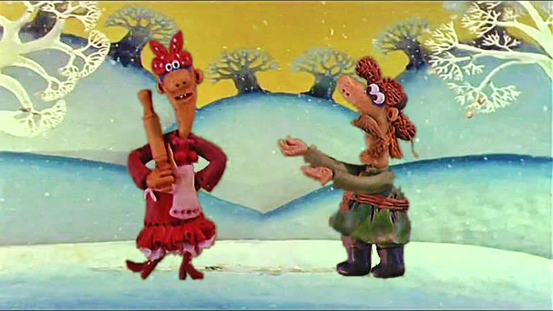 Герой мультфильма падал прошлогодний снег