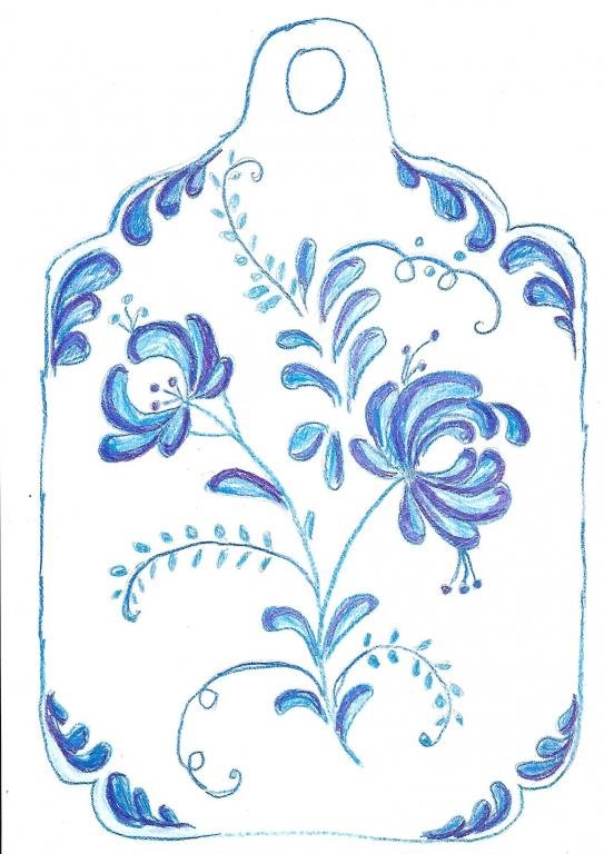 Доска расписанная гжелью