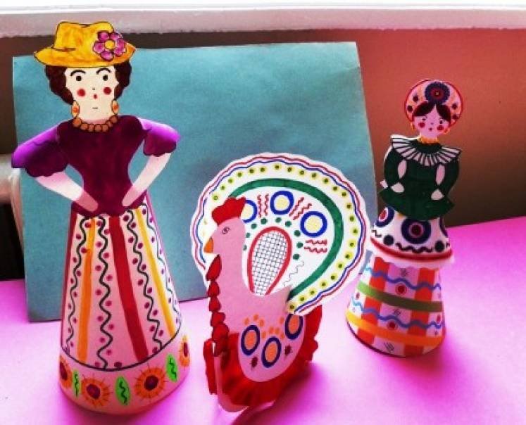 Дымковская игрушка Барыня из бумаги