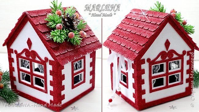 Новогодний домик из картона и фоамирана