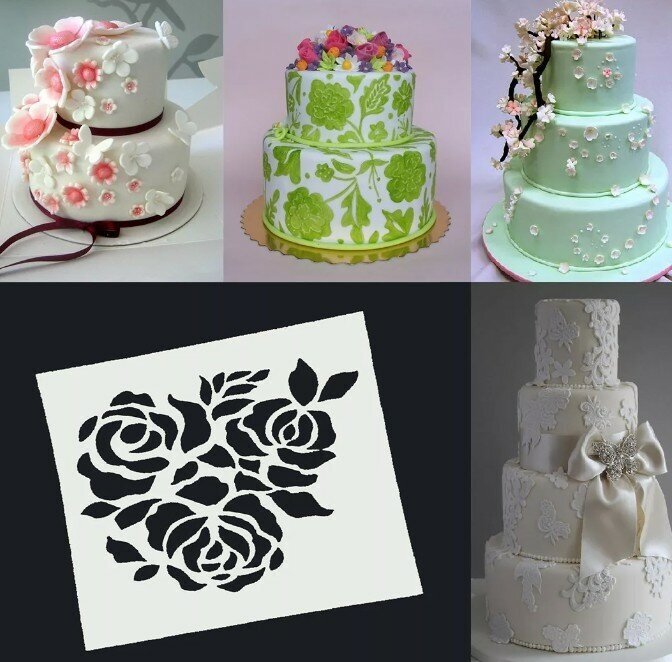 Украшение торта с помощью трафарета