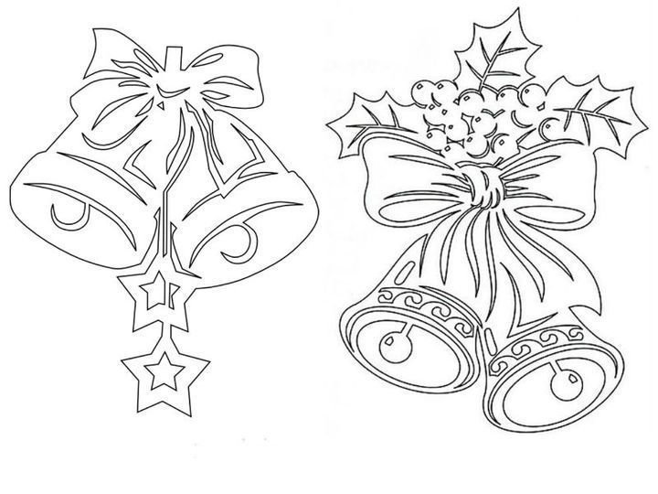 Новогодние трафареты на окна для вырезания колокольчики