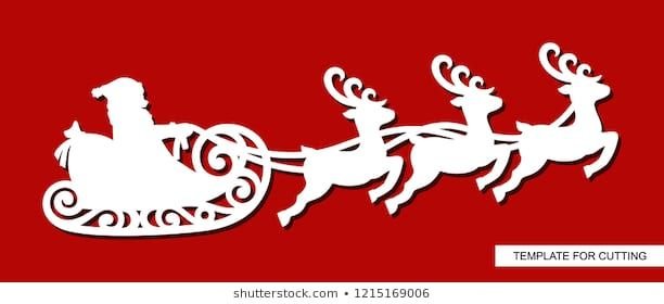 Сани с дедом Морозом трафарет на окно