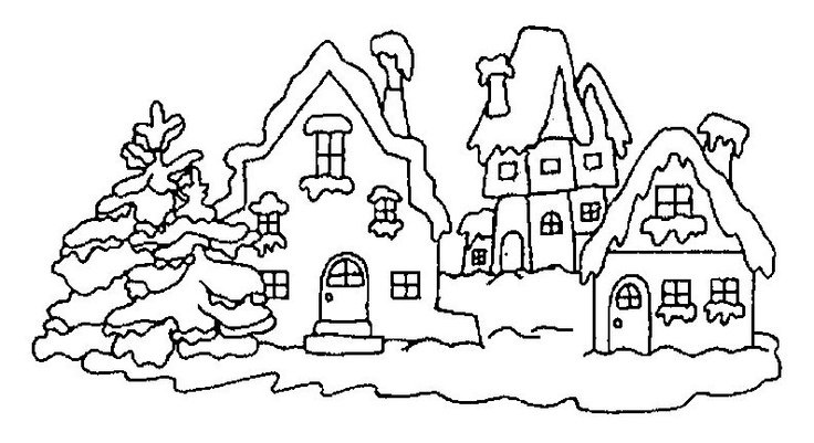 Новогодний пейзаж раскраска
