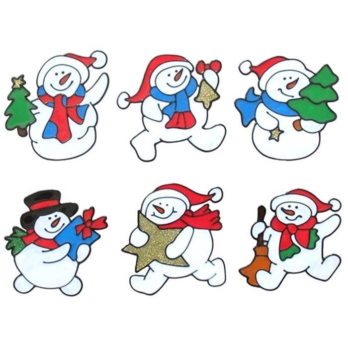 Снеговики на окна цветные