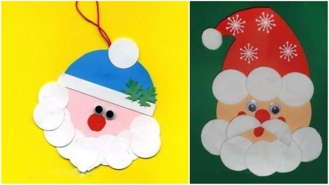 Поделка на новый год дед Мороз из ватных дисков