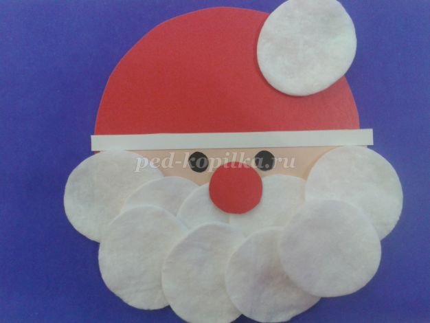 Аппликация дед Мороз с ватными дисками