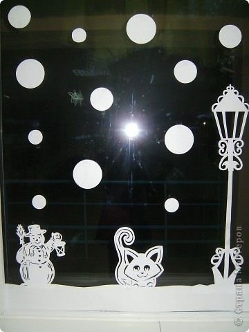 Украшение на окно кот на новый год