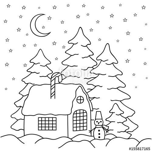 Зимний пейзаж раскраска для детей