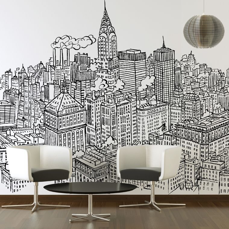 Черно-белая роспись стен в интерьере