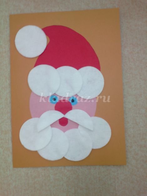 Дед Мороз из ватных дисков аппликация