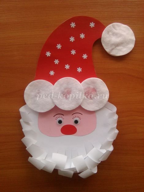 Дед Мороз из ватных дисков аппликация