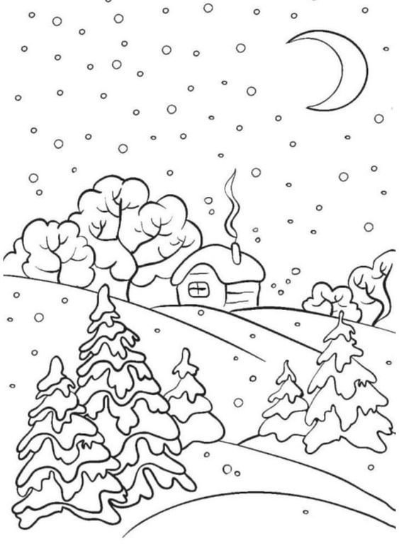 Зимний пейзаж раскраска