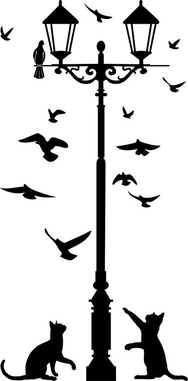 Трафарет кошка и фонарь