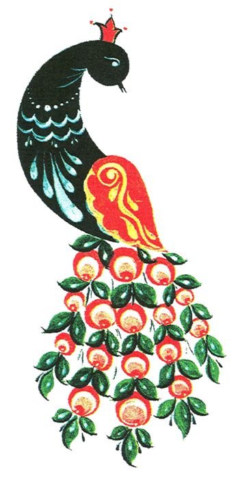 Элемент Городецкой росписи "Городецкий фазан"