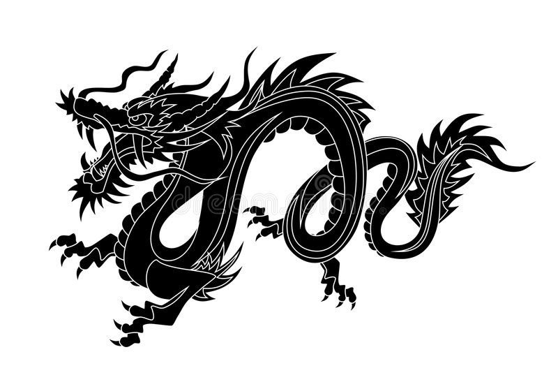 Белый дракон на черном фоне