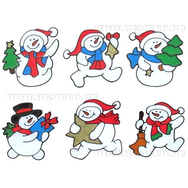 Снеговики на окна цветные