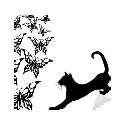 Силуэт котенка с бабочкой