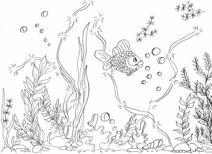 Раскраска аквариум с рыбками