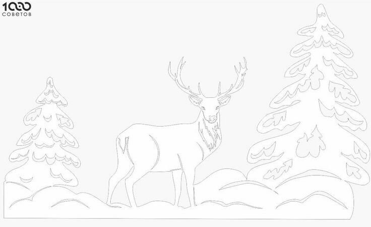 Трафарет зимний лес на окно