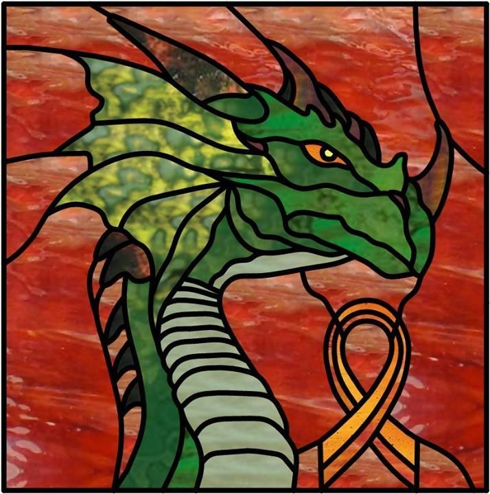 Витраж на стекле дракон