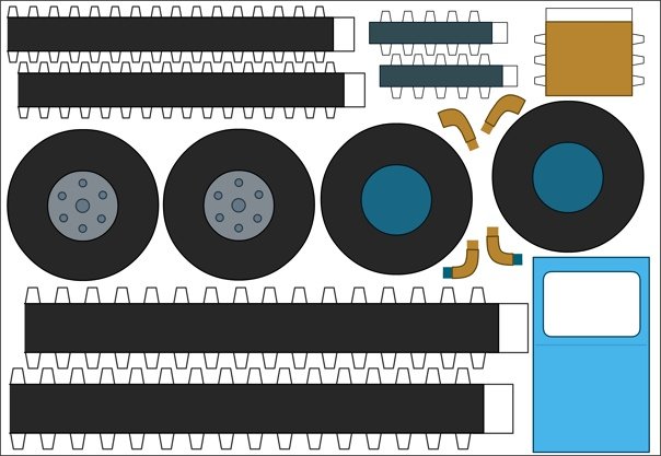 Трактор из бумаги схема