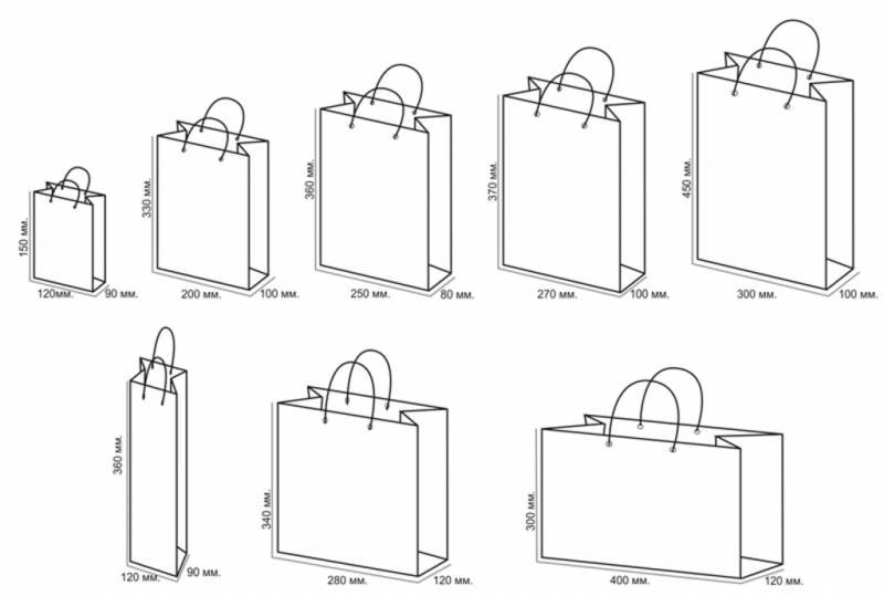 Размеры бумажных пакетов