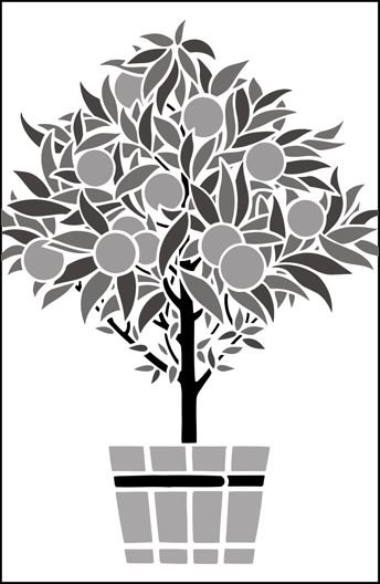 Трафарет дерево в горшке