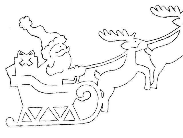 Олени с санями трафареты на окна