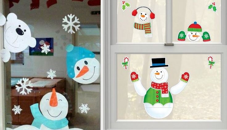 Снеговики для украшения окон цветное