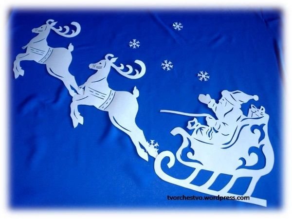 Вытынанки дед Мороз на оленях