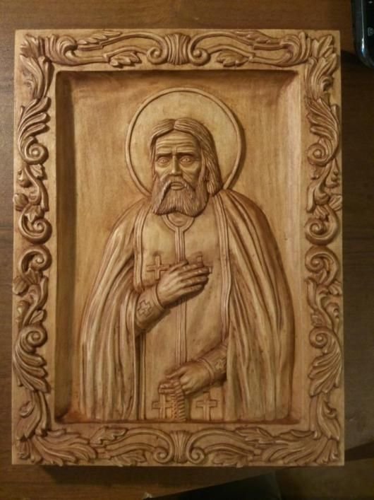 Резная икона Серафим Саровский